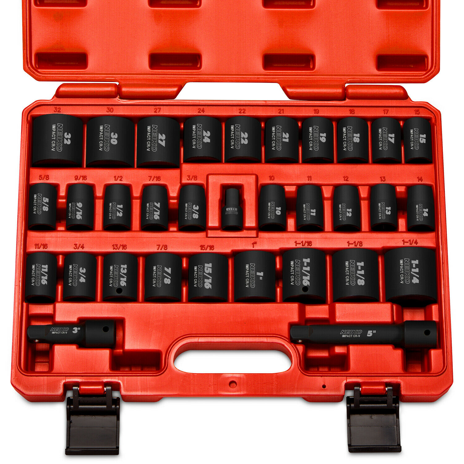 Neiko 32 PC 1/2" Dr Shallow Impact Socket Set SAE 3/8" 11/14" & MM 1032