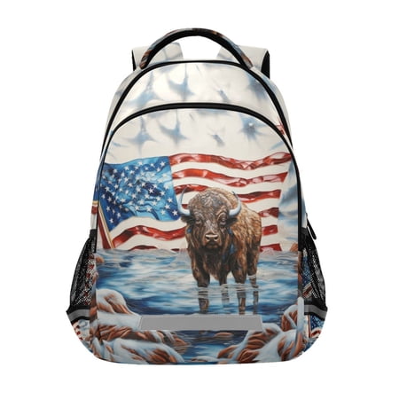 ALAZA Highland Cow America Flag Backpack Elementary School Bag Bookbag Travel Rucksack