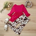 thumbnail image 5 of URMAGIC Toddler Baby Girl Clothes Long Sleeve Cow Print Outfit T-Shirt + Flare Pants Bell-Bottom Tie Dye Leggings Set 9M-4T, 5 of 10
