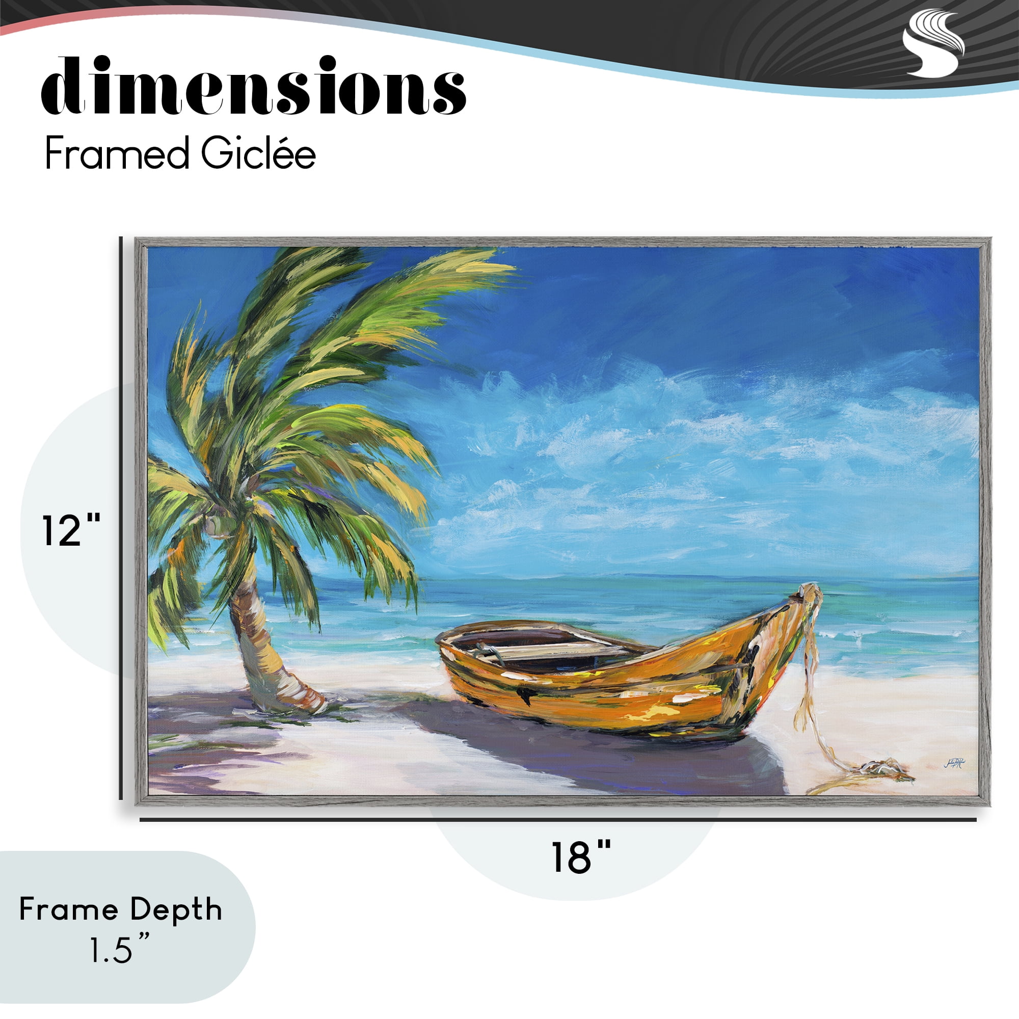Stupell Industries Lost Island Palm & Boat Gray Framed Giclee Art, design by Julie DeRice