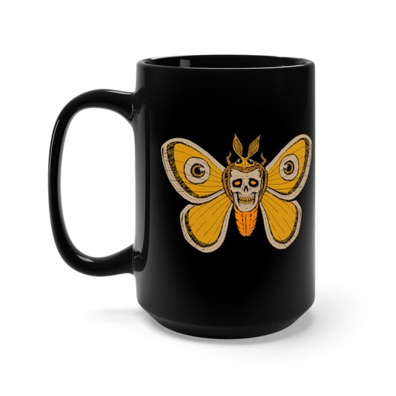 Death's Head Hawkmoth Skull Death Moth Coffee Mug, 15oz, Black
