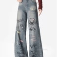 thumbnail image 3 of Pantalones vaqueros rectos de verano para mujer de Sanrio Hello Kitty, pantalones estilo americano con estampado de grafiti y dibujos animados, pantalones nuevos holgados y rotos para chica Y2k, 3 of 5