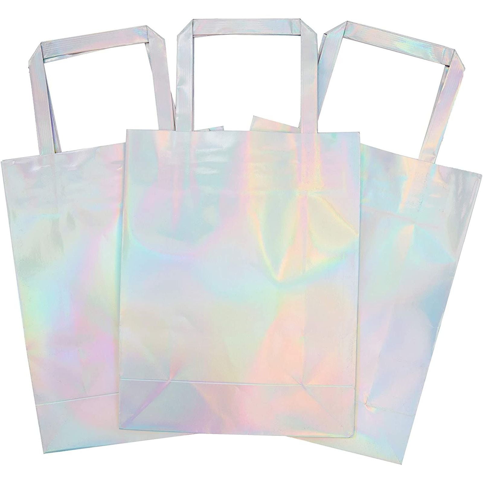 6 HOLOGRAPHIC FOIL GIFT BAGS IN 3 COLOURS & 3 SIZES