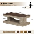 thumbnail image 3 of Hawsaiy Farmhouse Coffee Table with Storage Shelf & LED Light, 47" Rectangular Wood Coffee Table, 2-Tier Rustic Center Table for Living Room, Apartment, Office, Light Gray, 3 of 11