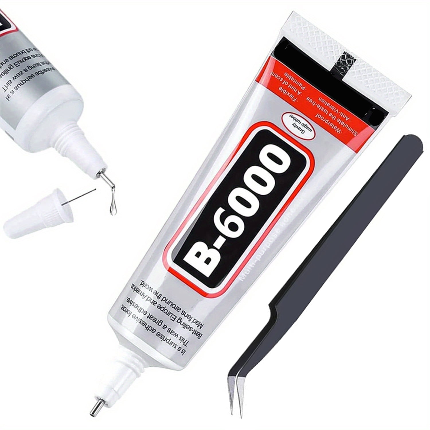6 Count 110ml/3.7 Fl Oz B6000 Clear Multi-Purpose Craft Adhesive, Complete Kit with Dotting Pens, Wax Pencil & Tweezer for Jewelry DIY, Art Creation and Home Repair