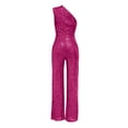 thumbnail image 3 of GaThRRgYP Womens Rompers under $5,Womens Plus Size $5,Women's Solid Color High-Waisted Strapless One-Shoulder Sequin Casual Long Jumpsuit Hot Pink XL, 3 of 4