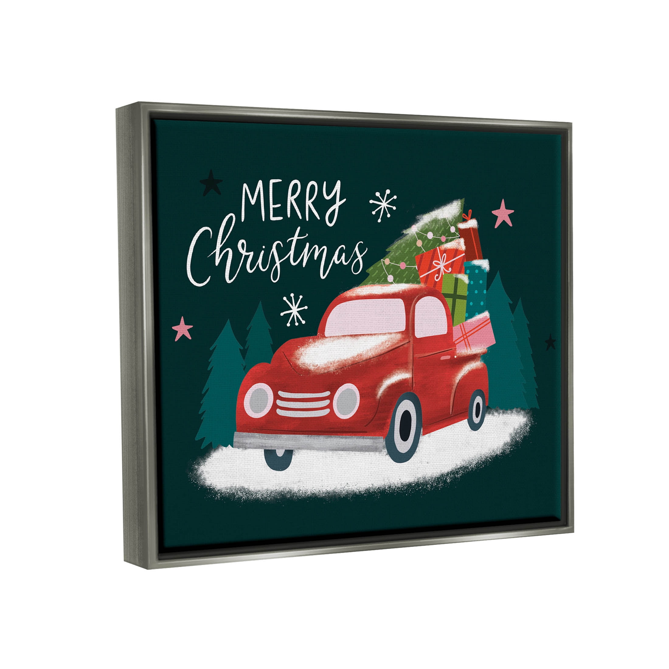 Merry Christmas Gifts Truckload Holiday Graphic Art Luster Gray Framed Art Print Wall Art