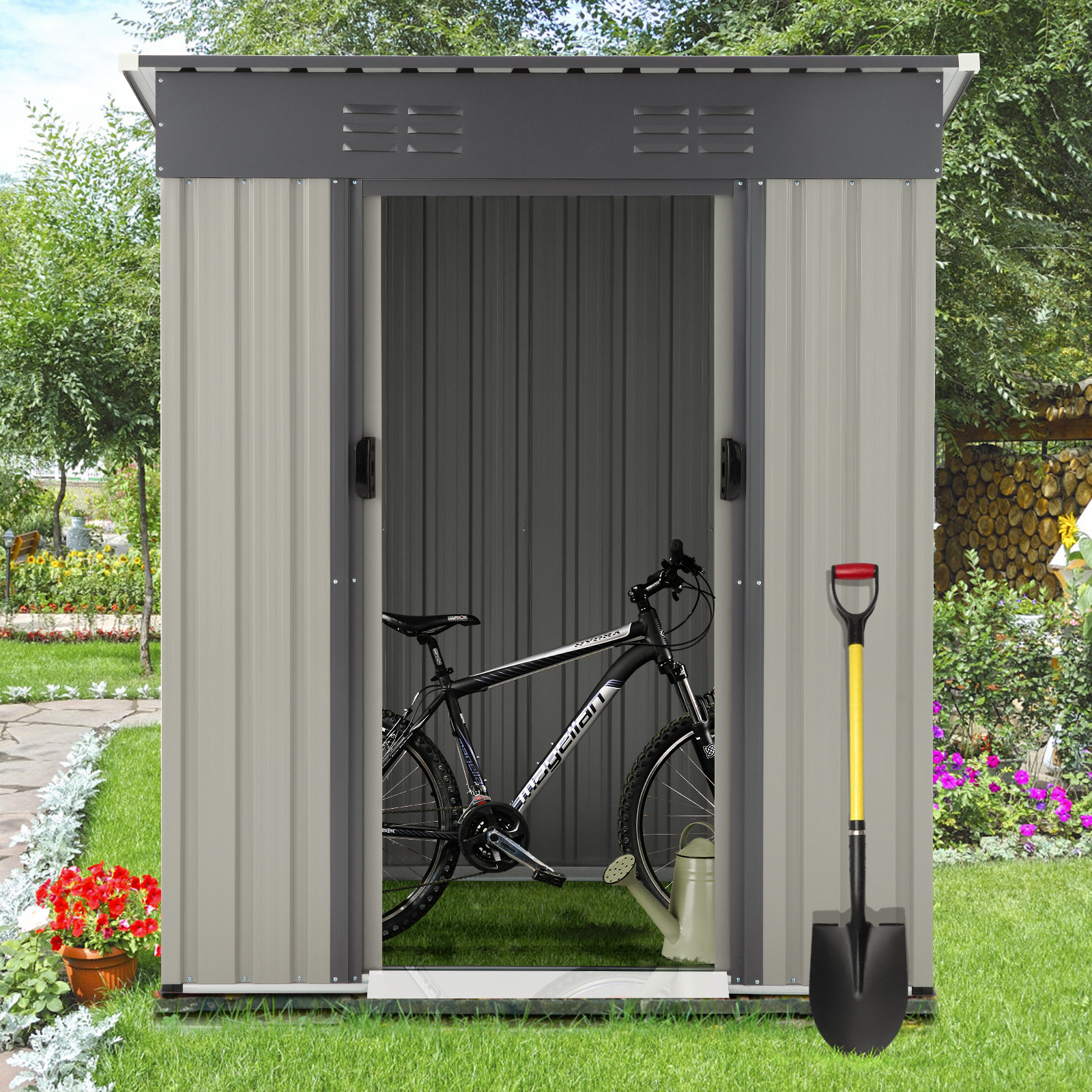 Buy AECOJOY 5 x 3 ft. Outdoor Metal Storage Shed with Sliding Door ...