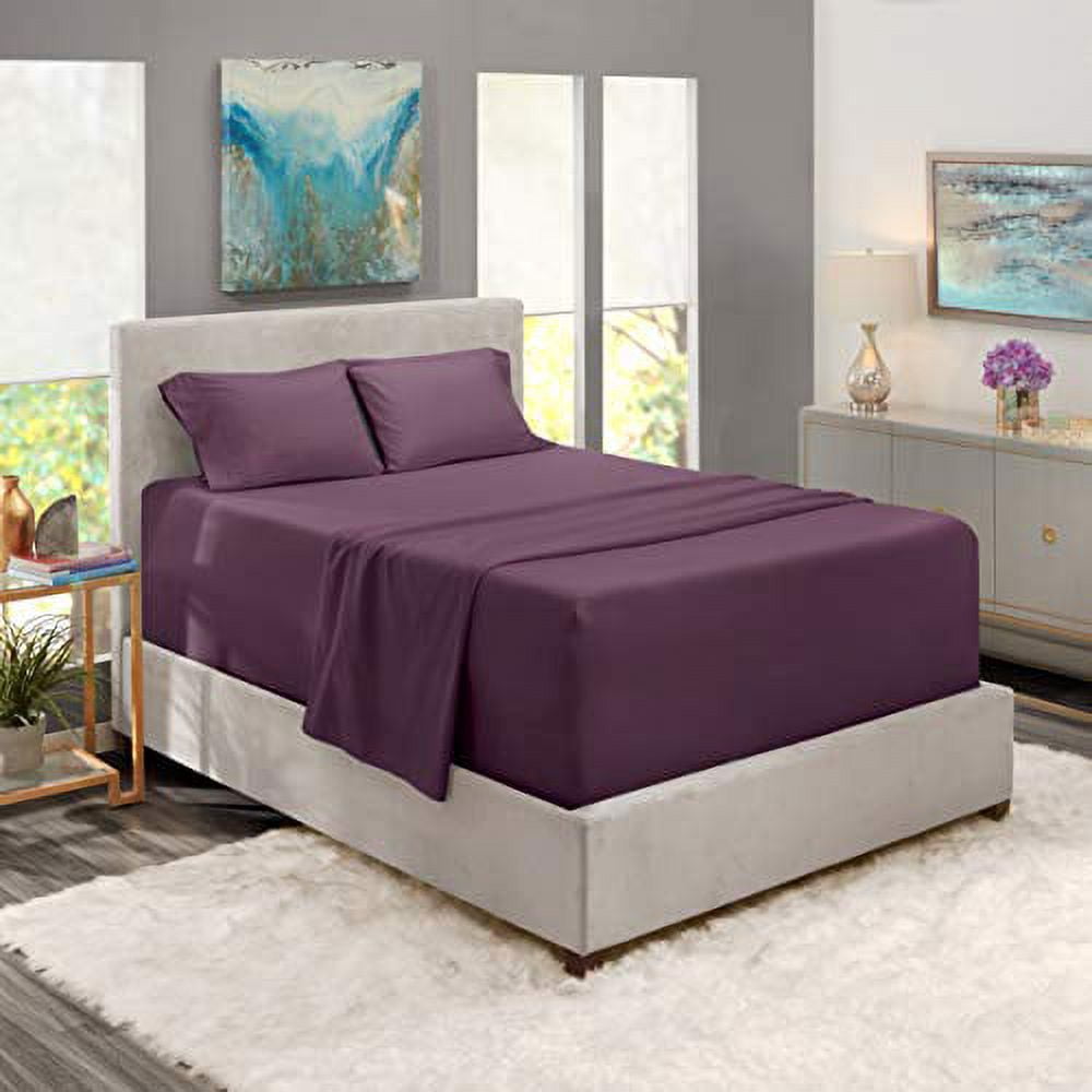 Extra Deep Pocket 4 Piece Bed Sheet Set – Super Deep Fitted Sheet Fits Mattress from 18-24 inces Depth – Double Brushed Microfiber Sheets with 2 Pillow Cases, Twin, Eggplant