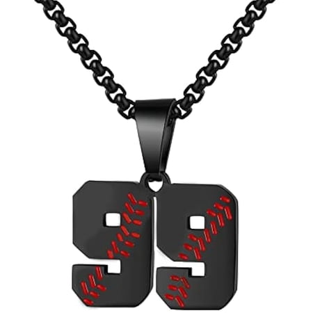 LYH Baseball Number Necklace - Stainless Steel Chain Pendant for Men Athletes 00-99 Jersey Number Gift
