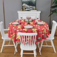 thumbnail image 2 of Red Christmas Gingerbread Man Pattern Round Tablecloth 60"x60",Wrinkle Wipeable Table Cloth for Kitchen Dining Room Picnic Patio Party, 2 of 6