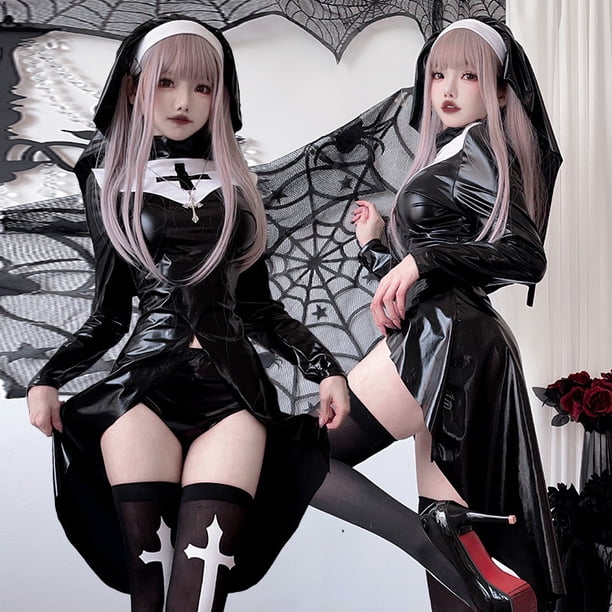 Disfraz de monja vampiro, disfraz de Halloween para adultos, estilo gótico oscuro cruzado, cosplay para juego de rol