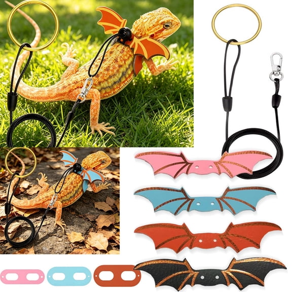 Qocolcyl Bat Wing Lizard Harness and Leash Set,Adjustable Lightweight Outdoor Walking Traction Strap for Bearded Dragon Reptile Small Pet Training Accessory