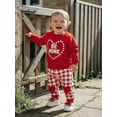 thumbnail image 4 of Loicainy Toddler Baby Boy Valentine's Day Outfits 6 12 18 24 Months 2T 3T 4T Letter Heart Print Long Sleeve Crew Neck Tops Sweatshirt and Elastic Waist Plaid Pants Clothes Set, 4 of 9