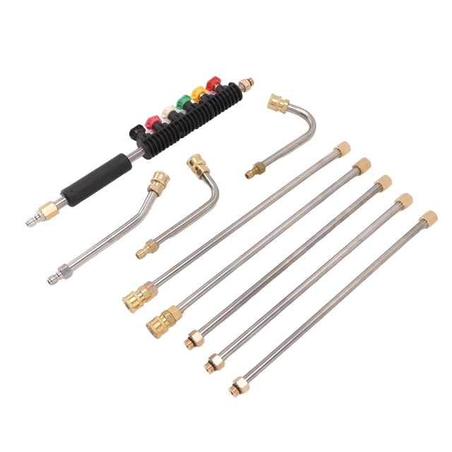 Ensemble de Rallonges pour Nettoyeur Haute Pression, Rallonge en Acier Inoxydable 1/4 Po Connexion Rapide 5 Droites 3 Courbes Étanche pour Nettoyeur de Châssis