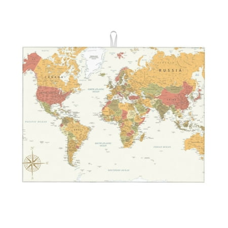 

Honeii World Map 1 Print Kitchen Drying Mat Coffee Bar Mat Hide Stain Coffee Maker Mat for Countertops Coffee Pot Dish Drying Mat