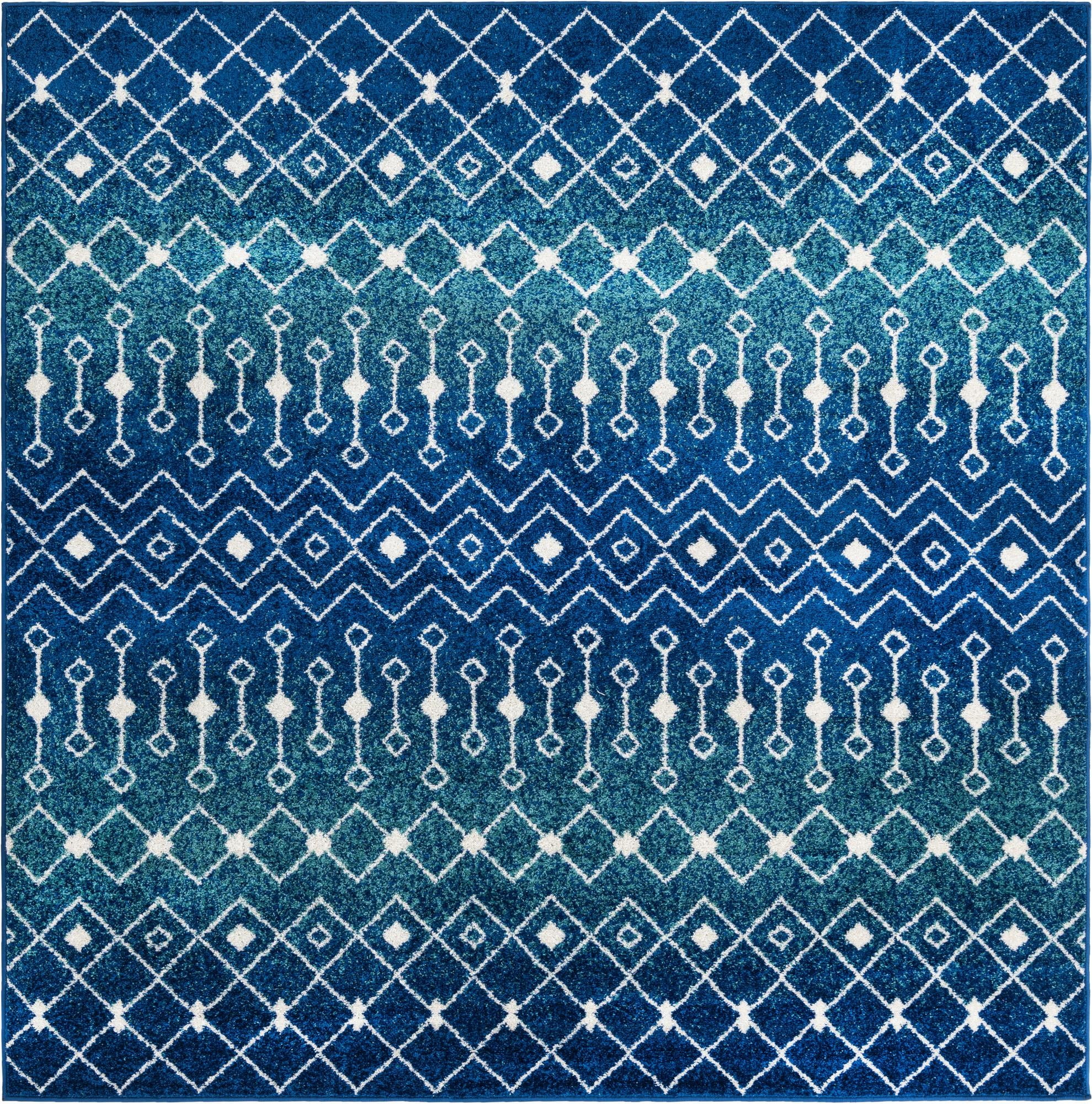 Moroccan Trellis Collection Rug 8 Ft Square Navy And Teal