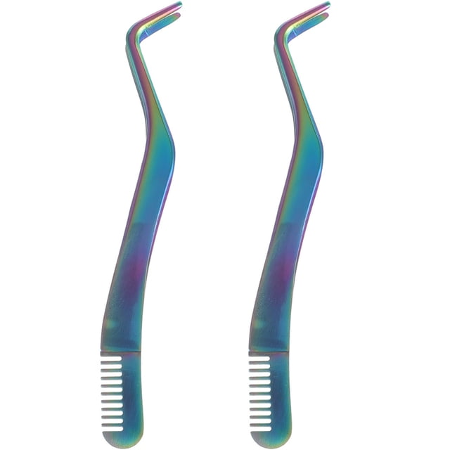 2pcs Eyelash Tweezers Eyelash Applicator Tools Eyelash Extension Tweezer Stainless Steel Tweezers with Comb End