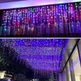 thumbnail image 1 of Lumières de Glace Extérieures Étanches, Rideaux de Fenêtre Féeriques Suspendus de Noël 13 Pieds 96LEDs 8 Modes Guirlande Lumineuse pour Fête Décorations Murales Intérieures, Multicolore 4M, 1 of 7