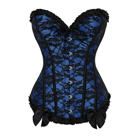 UAYOTSE Women s Plus Size Corset Lace Up Boned Shapewear Waist Cincher Bustier Lingerie Bodyshaper Top Blue XL