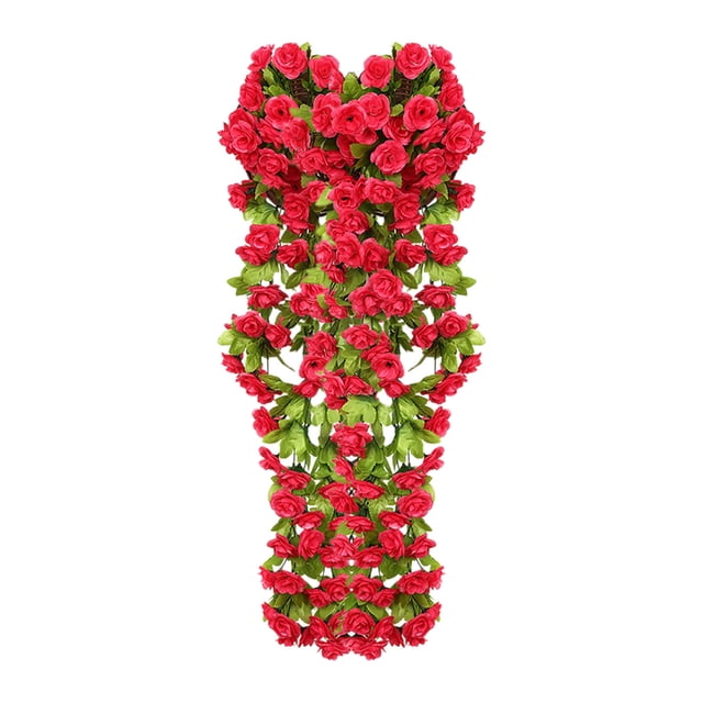 VBXOAE Handcrafted Realistic Artificial Rose Bouquets and Flower Wall Hanging Baskets for Outdoor and Indoor Decor with Maintenance Free Rattan Design