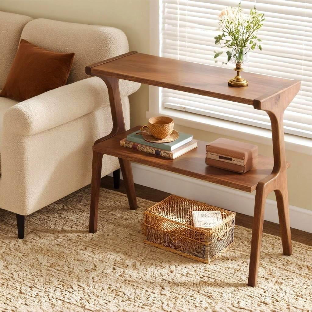 Fnova End Table Narrow Side Tables Modern Wooden Sofa Table with Storage Shelf, Farmhouse Bedside Table, Easy Assembly, Corner Table, Drink Table for Living Room, Bedroom, Nightstand