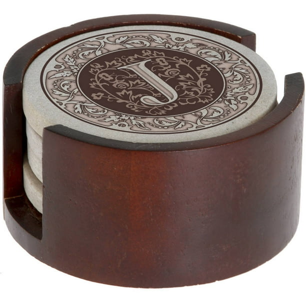 Thirstystone Drink Coasters with Holder Monogram J Gift Set
