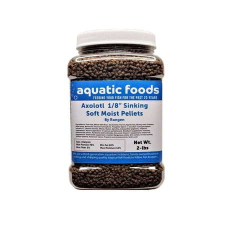 Axolotl Food 1/8" Soft Moist Sinking Rangen Salmon Pellets for Juvenile Axolotl also Shrimp, Snails, Crabs, Crayfish, Bottom Tropical Fish...2-lb Med Jar
