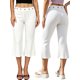 thumbnail image 2 of Pantalones capri para mujer, elegantes, con ojales metálicos, cintura elástica y corte acampanado., 2 of 9