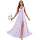 thumbnail image 1 of Vestido de dama de honor CDSSL lila con estampado floral de chifón en A, talla 12, 1 of 5