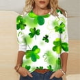 thumbnail image 1 of Meichang Hauts de la Saint-Patrick pour Femmes Liquidation Imprimé Trèfle Tee Tops Manches 3/4 Col Rond Coupe Ample Tee Shirts Chanceux Irlandais, 1 of 5