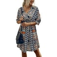 thumbnail image 2 of hirigin Women's Casual Dress, V-Neck Half Sleeve Boho Style Printed Elastic Waist Big Hem Dresses, 2 of 5