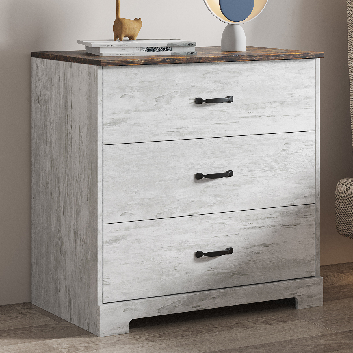 CQSXDA Modern 3 Drawer Dresser with Large Wooden Storage Drawers for