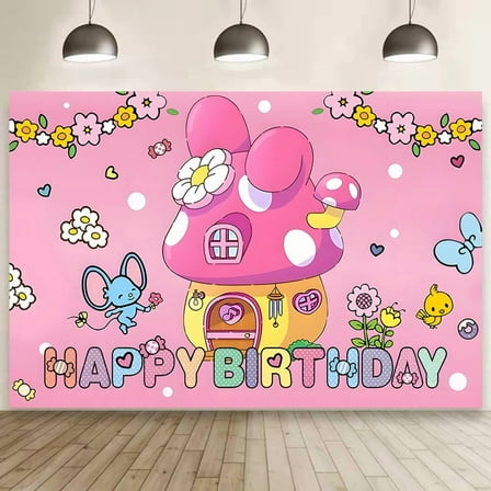 Pink Kawaii Happy Birthday Backdrop Party Supplies Wall Decor for Boy and Girl Baby Shower Birthday Decoraitons 5x3ft
