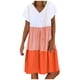 thumbnail image 2 of Abomasnow - Vestido corto informal de talla grande para mujer, de verano, holgado, a la moda, con cuello en V, rayas, lunares, manga corta, volantes, dobladillo escalonado, de lino, para playa y sol,, 2 of 5