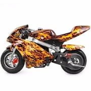 XtremepowerUS 40cc 4-Stroke Pocket Bike, EPA Approved Gas Pocket Bike For Kids w/Strong Dual Brake, Realistic Racing Pocket Rocket Max Speed 20 Mph, Max Weight 165 LB, Yellow Flame