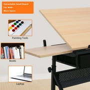 HomGarden Wood Drafting Desk Drawing Table Art Craft Station Tiltable W/ Stool & Drawer