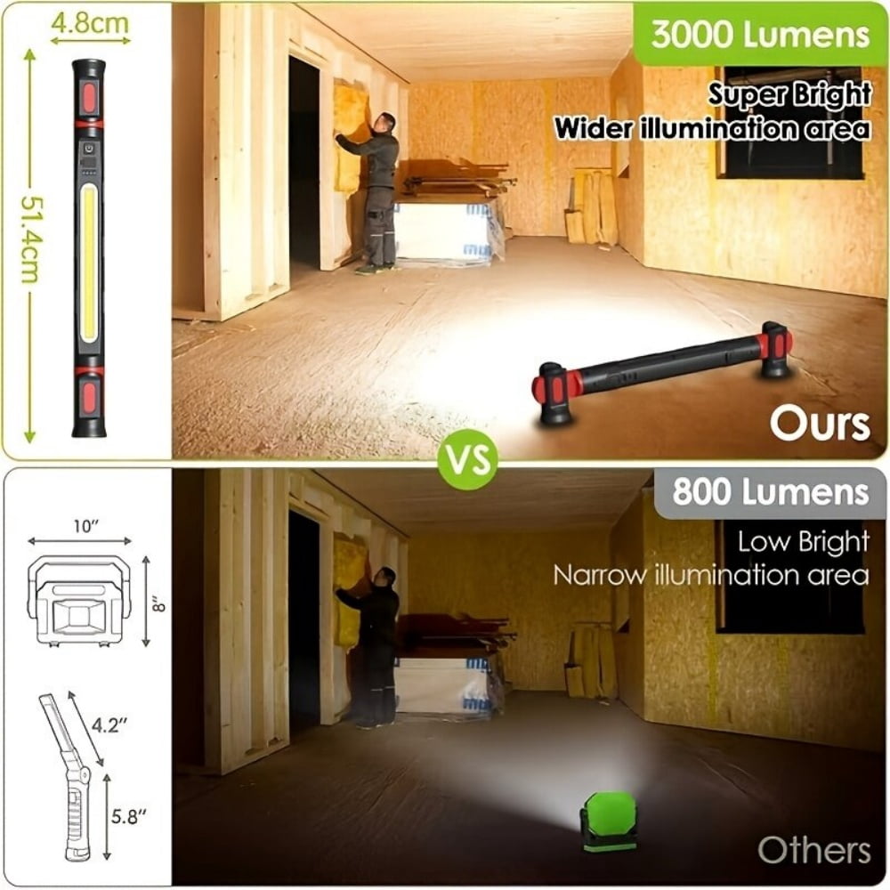 Magnetic Under Hood Light - 3000LM Rechargeable LED Work Light Bar, 5200mAh Cordless with Hooks, Heavy Duty Hood Light for Automotive Repair, Mechanics and Garage Use