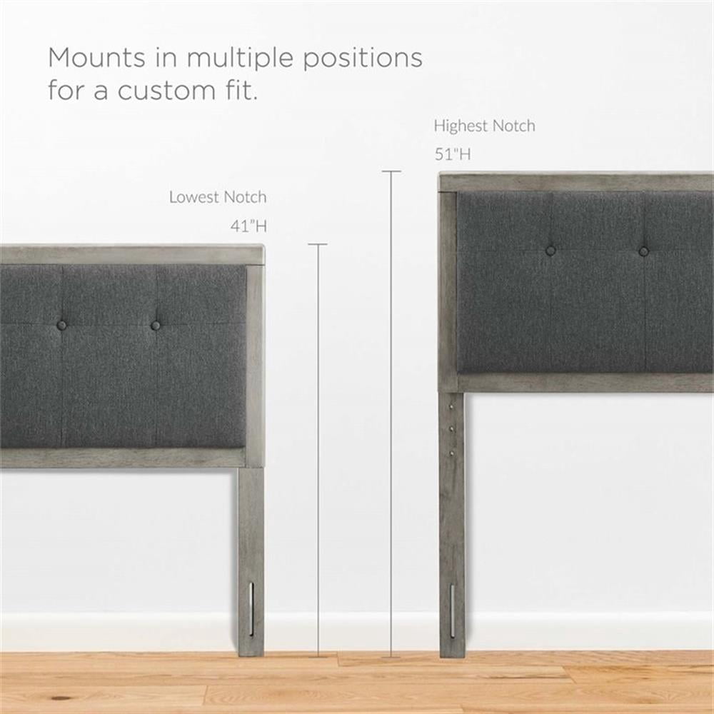 Pemberly Row Tufted Queen Fabric and Wood Headboard in Gray/Charcoal