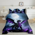 thumbnail image 2 of Erosebridal Purple Black Dragon Bedding Sets Full with Comforter,Western Fantasy Theme Duvet Insert,Cartoon Animal Comforter Sets Full Size,Breathable Room Decor Reversible，3pcs, 2 of 8