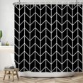 thumbnail image 5 of Black White Line Pattern Shower Curtain for Bathroom Boho Waterproof Shower Curtains Cloth with Hooks Bohemian Stripe Fabric Home Bath Decor Curtain 72x84 inches, 5 of 6