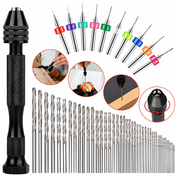 59PCS Mini Hand Drill Bit Set Precision Pin Vise Rotary Micro Twist Drill Tool Kit PCB Tungsten Carbide Bits For Jewelry Resin Wood Plastic Craft Hobby DIY Repair Tools Set