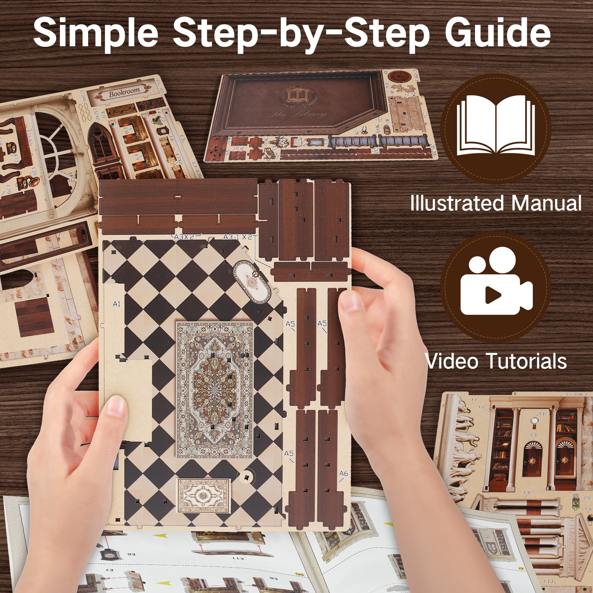 BELEEV Book Nook Kit,DIY Miniature Wooden Booknook with LED Lights,Openable Door 3D Puzzle,Bookshelf Decor Gift for Adults Teens - Athena's Library