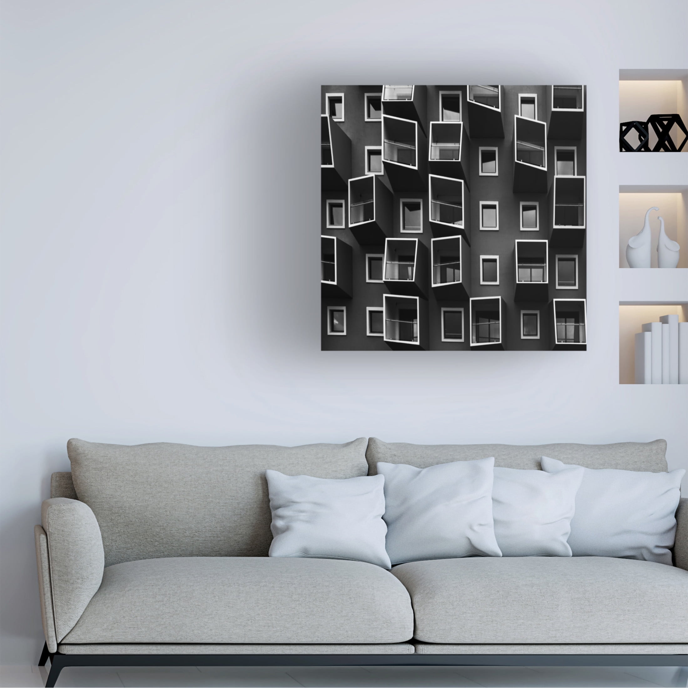 Canvas Wall Art - Kent Mathiesen 'Living In Boxes' Wall Art for Living Room, Bedroom, or Office D?cor by Trademark Fine Art - 35 x 35 Inches