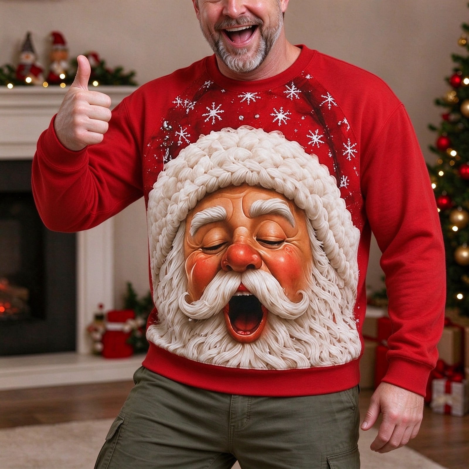 Christmas Sweatshirt Men Funny Santa Graphic Christmas Pullover Tops Red XXXXXL