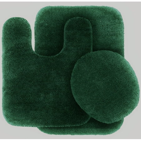 - 3 Pc HUNTER GREEN Bathroom Set Bath Mat RUG, Contour, and Toilet Lid Cover, with Rubber Backing #6