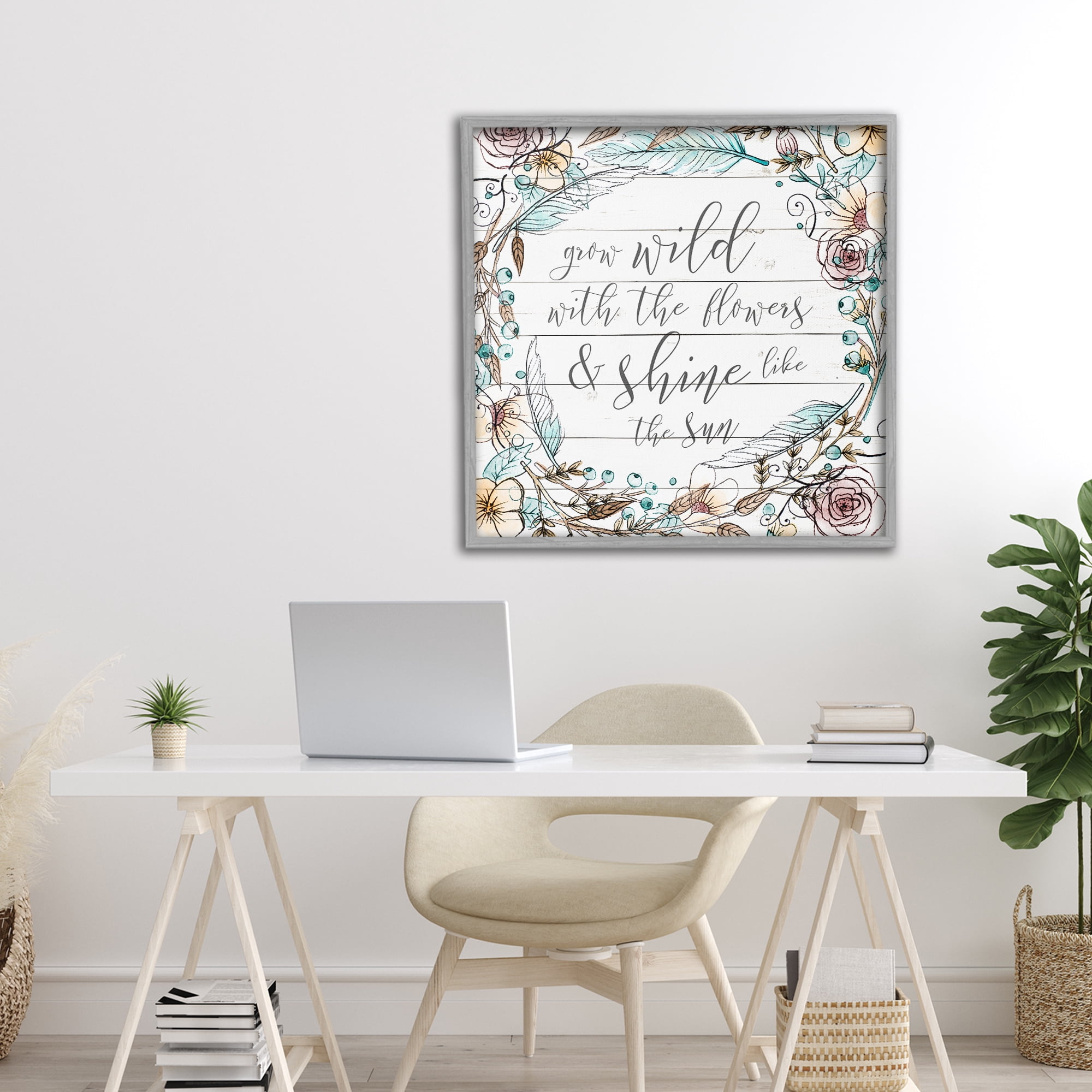 Stupell Industries Grow Wild With Flowers Gray Framed Giclee Art, design by SD Graphics Studio