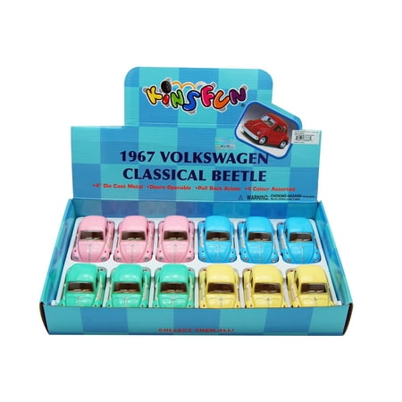 White Classic Cap 1967 Volkswagen Classic Beetle White Door Diecast Car Package - Box of 12 3.75 inch scale Diecast Model Cars, Assorted Colors ()