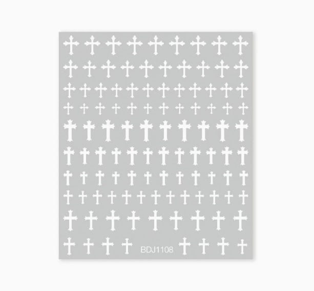 3D Black and White Cross Heart Nail Art Stickers - European and American Style Adhesive Nail Decorations