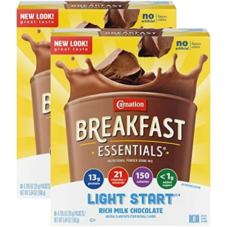 Carnation Breakfast Essentials Light Start Powder Drink Mix, Rich Milk Chocolate.705 Oz, 8 Ct (Pack Of 2)